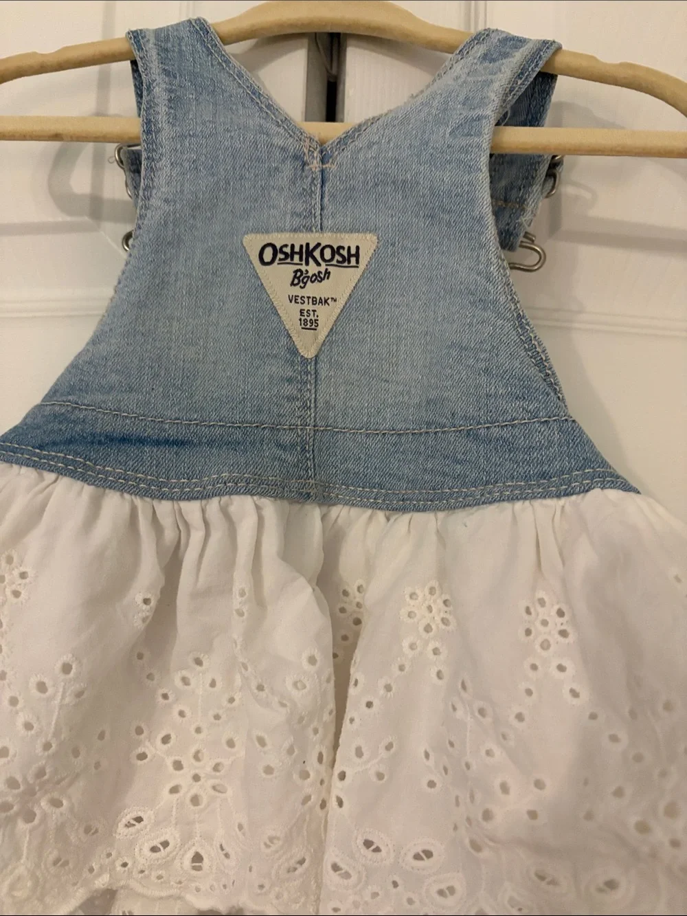 OshKosh B'gosh Denim Overall Dress Light Blue and White Eyelet Ruffles 6 Months